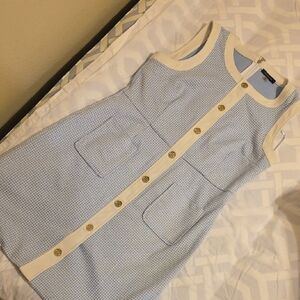 Tommy Hilfifer Size 12 Blue and White Sleeveless Dress with Button Details